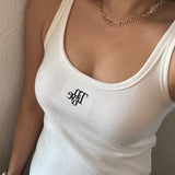 Adult Libby Monogram Tank in Classic Font - White/Black