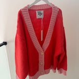 Adult Maeve Contrast Knit Cardigan - Red/Pink