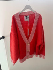 Adult Maeve Contrast Knit Cardigan - Red/Pink