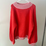 Adult Mia Contrast Knit Jumper - Red/Pink