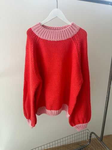 Adult Mia Contrast Knit Jumper - Red/Pink
