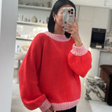 Adult Mia Contrast Knit Jumper - Red/Pink