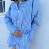 Adult Isla Stripe Cotton Set - Blue/White/Navy Stripe