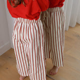 Billie Stripe Cotton Pants - Cream/Maroon Stripe