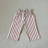 Billie Stripe Cotton Pants - Cream/Maroon Stripe