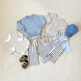 Ellis Stripe Cotton Overalls - Cream/Blue Stripe