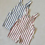 Ellis Stripe Cotton Overalls - Cream/Maroon Stripe