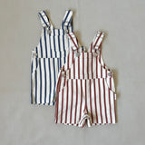 Ellis Stripe Cotton Overalls - Cream/Blue Stripe