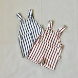 Ellis Stripe Cotton Overalls - Cream/Maroon Stripe