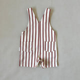 Ellis Stripe Cotton Overalls - Cream/Maroon Stripe