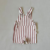 Ellis Stripe Cotton Overalls - Cream/Maroon Stripe