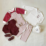 Ellis Stripe Cotton Overalls - Cream/Maroon Stripe