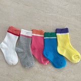 Contrast Ribbed Socks - Purple/White/Yellow