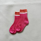 Contrast Ribbed Socks - Orange/White/Pink