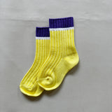 Contrast Ribbed Socks - Purple/White/Yellow