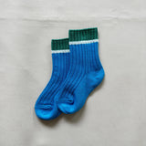 Contrast Ribbed Socks - Green/White/Blue