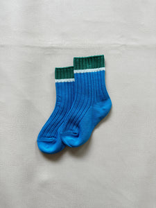 Contrast Ribbed Socks - Green/White/Blue