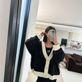 Adult Maeve Contrast Knit Cardigan - Black/Cream