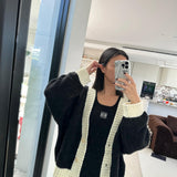 Adult Maeve Contrast Knit Cardigan - Black/Cream